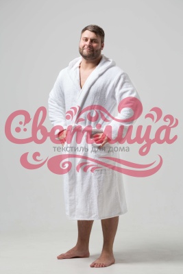 [МК] Мужской классический махровый халат с шалькой (Белый)
