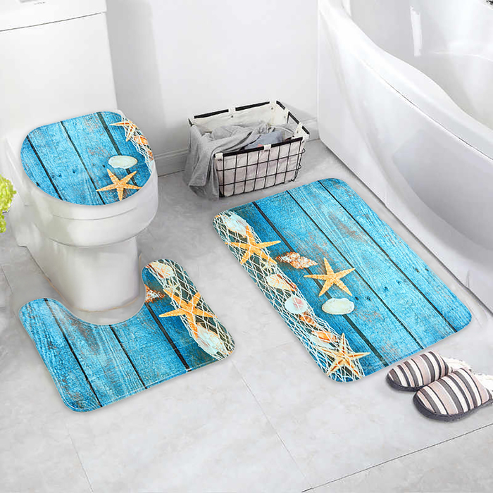 Набор ковриков для ванны и туалета Доляна «Морские звёзды», 3 шт: 35×39, 40×50, 45×75 см
