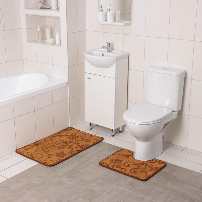Набор ковриков для ванны и туалета Доляна «Афина», 2 шт: 40×50, 50×78 см, цвет коричневый