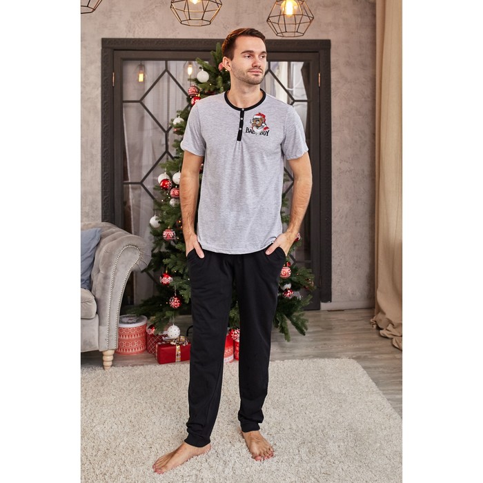 Пижама мужская KAFTAN: Хороший Санта, размер 3XL (56), цвет чёрный