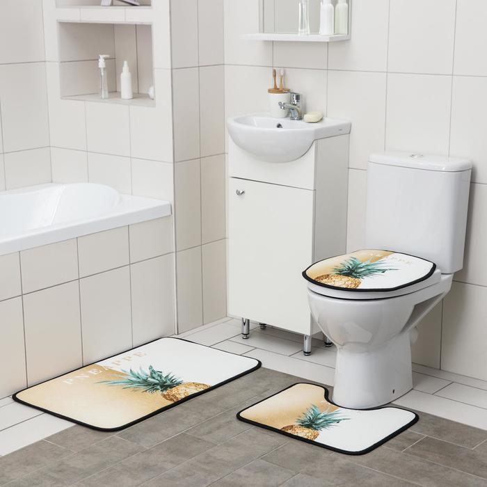 Набор ковриков для ванны и туалета Доляна «Ананас», 3 шт: 50×80, 45×50, 38×43 см