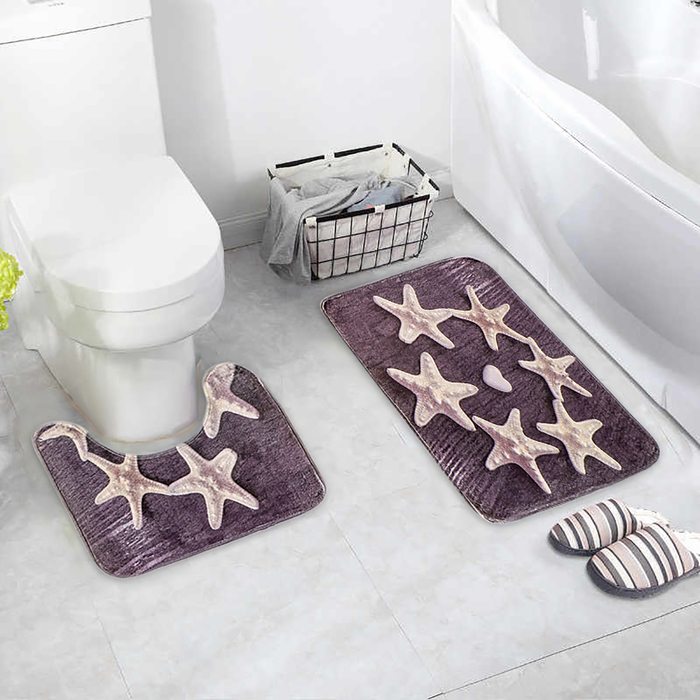Набор ковриков для ванны и туалета Доляна «Звёзды», 2 шт: 40×50, 50×80 см
