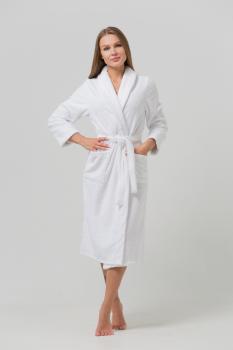 Женский классический махровый халат с шалькой (Белый)